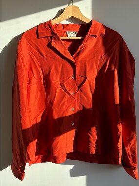 Allison Taylor Vibrant Orange Red Silk Blouse